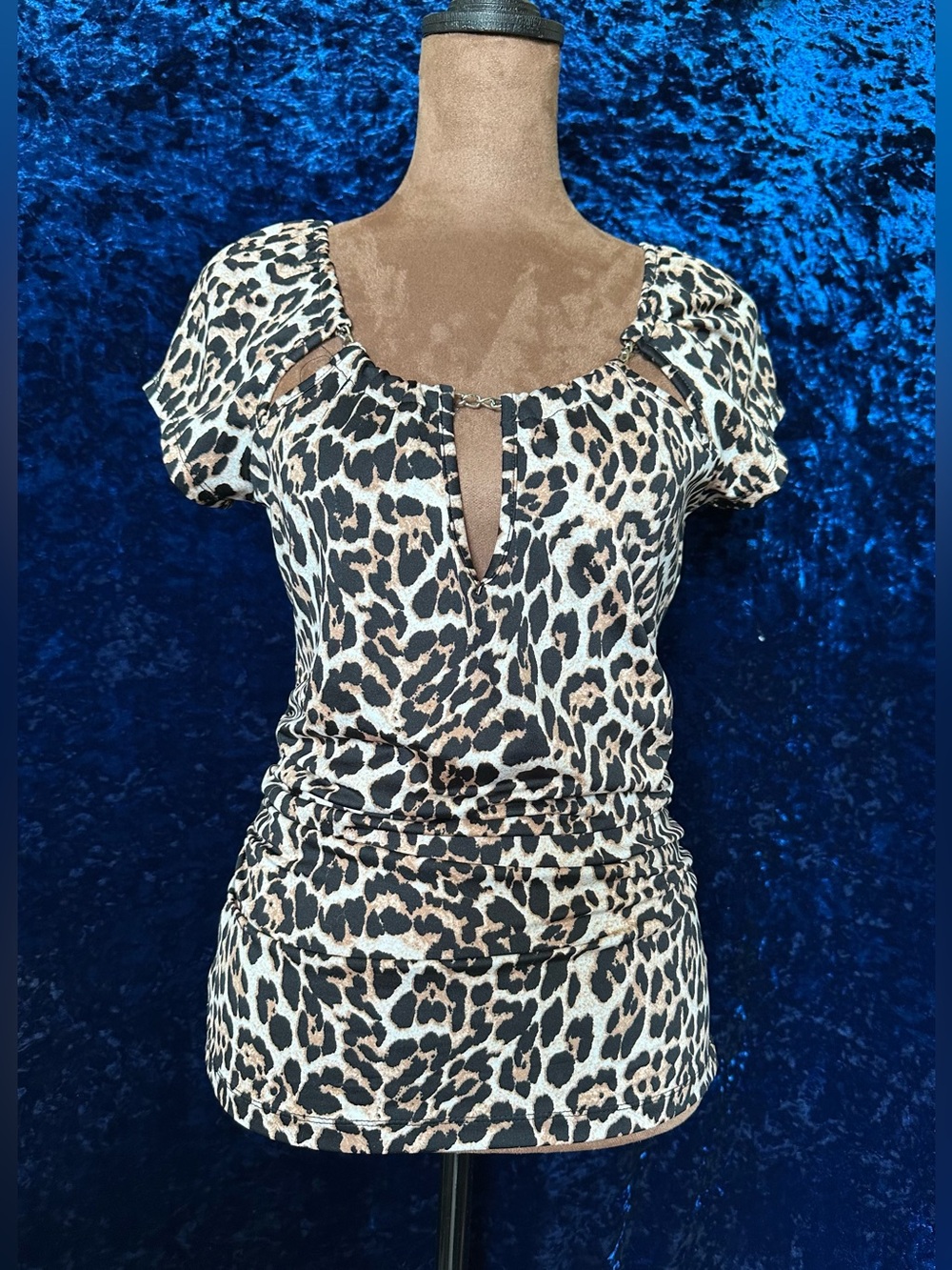 HeartSoul Wild & SexyLeopard-Print Top in Black and Tan with Chain Accent